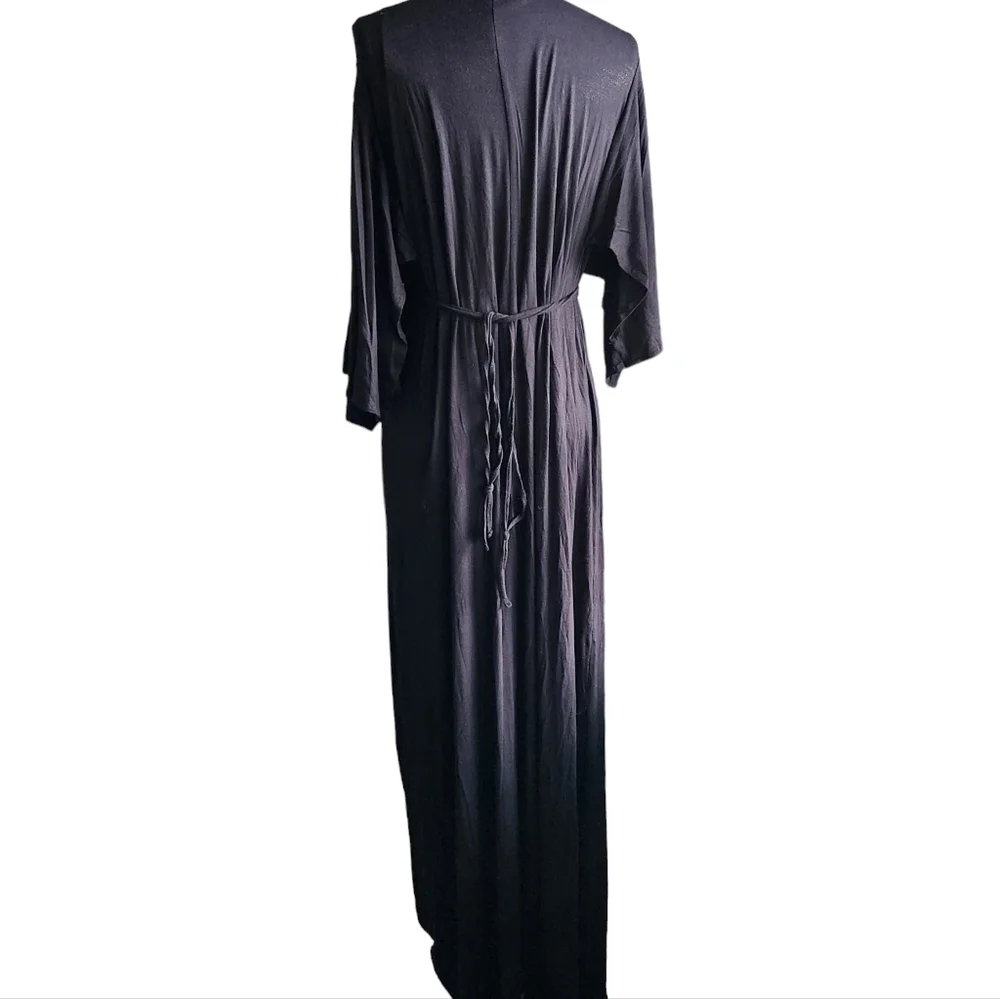IMAN Beaded Neckline Maxi Dress Black Open Sleeve Size Med Tall NEW